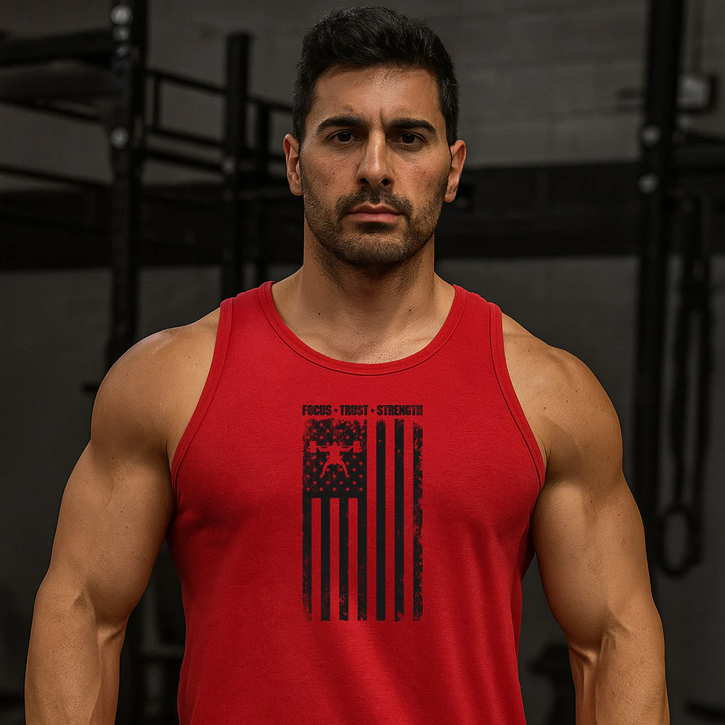 elitefts Focus Trust Strength Flag Black Tank Top - Image 4